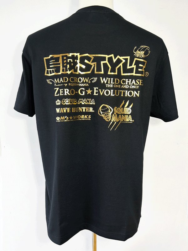 スクイッドマニア 烏賊Styleオリジナル 箔押しプリント綿Tシャツ M